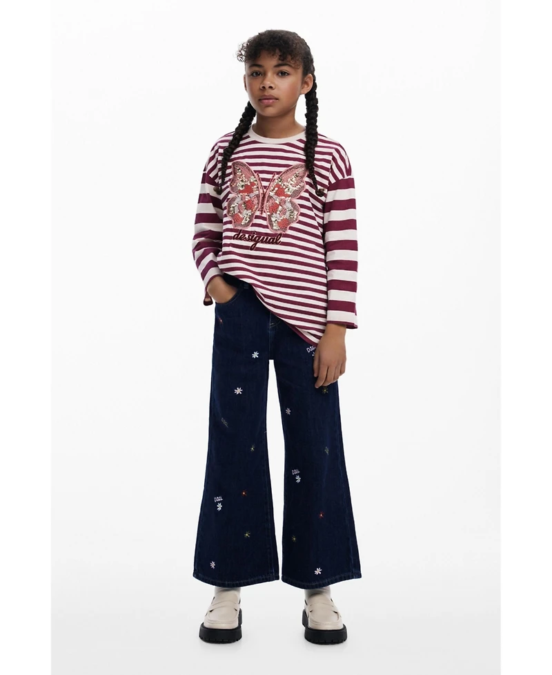 Desigual Girls Girls's Striped butterfly T-shirt with beads
