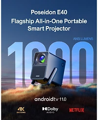 Ultimea Poseidon E40 4K Projector with Android Tv 11.0,Netflix, 1000 Ansi Lumens,WiFi & Bluetooth,Dolby Audio