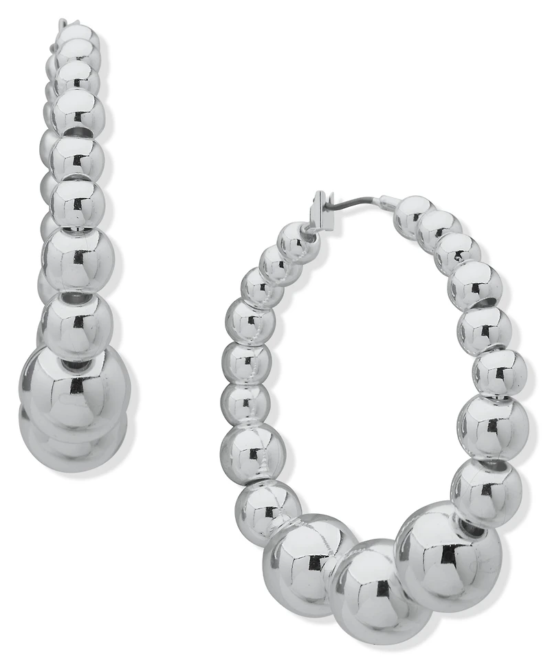 Nine West Copper Coated Beads Silver-Tone Sphere Hoop Earrings