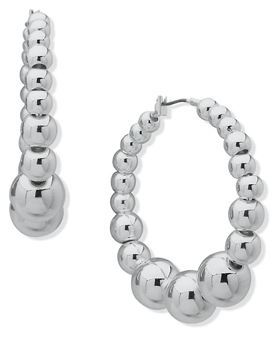 Nine West Copper Coated Beads Silver-Tone Sphere Hoop Earrings