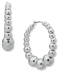 Nine West Copper Coated Beads Silver-Tone Sphere Hoop Earrings
