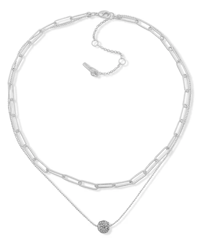 Nine West Glass Silver-Tone Pave Two-Row Necklace