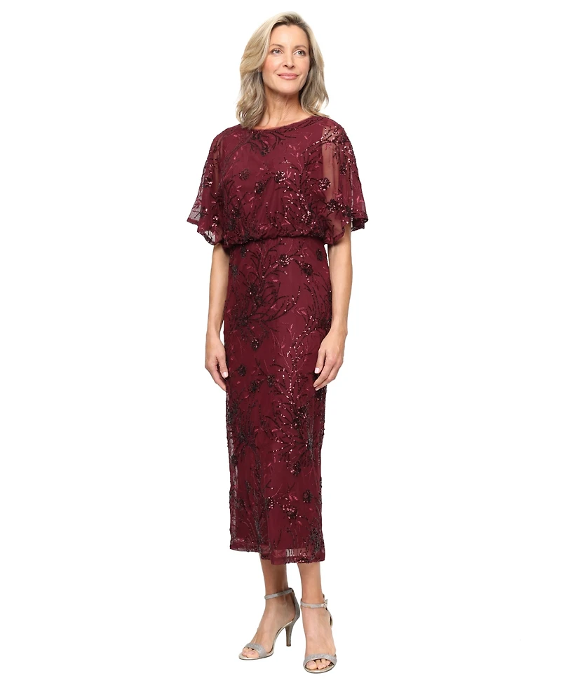 Sl Fashions Women's Sequined Blouson Midi Dress