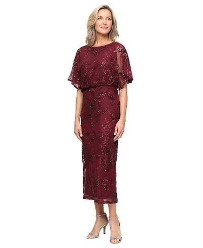 Sl Fashions Women's Sequined Blouson Midi Dress