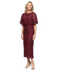 Sl Fashions Women's Sequined Blouson Midi Dress