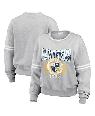 Wear by Erin Andrews Women's Heather Gray Pitt Panthers Classic Stripe Pullover Sweater