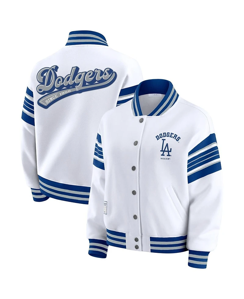 Wear by Erin Andrews Women's White Los Angeles Dodgers Full-Snap Fleece Sweatshirt Jacket