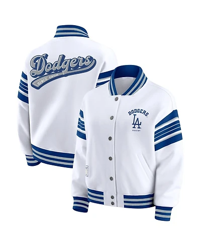 Wear by Erin Andrews Women's White Los Angeles Dodgers Full-Snap Fleece Sweatshirt Jacket