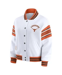 Wear by Erin Andrews Women's White/Texas Orange Texas Longhorns Satin Stitch Full-Snap Fleece Sweatshirt Jacket