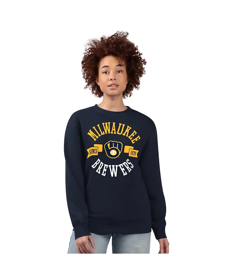 G-iii 4Her by Carl Banks Women's Navy Milwaukee Brewers Team Logo Fleece Pullover Sweatshirt