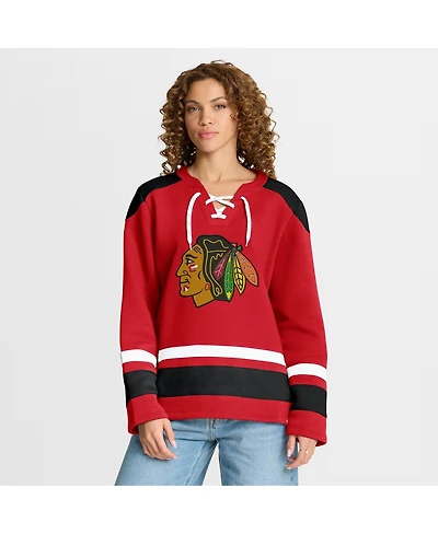 Fanatics Women's Athletic Red Chicago Blackhawks Icing Long Sleeve Lace Up Sweatshirt