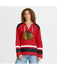 Fanatics Women's Athletic Red Chicago Blackhawks Icing Long Sleeve Lace Up Sweatshirt