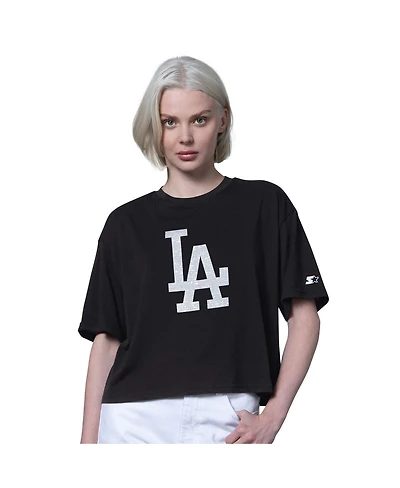 Starter Women's Black Los Angeles Dodgers Holy Grail Boxy Cropped T-Shirt