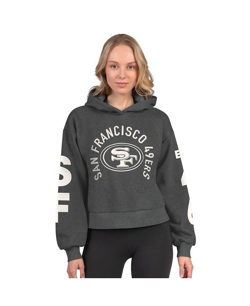 Starter Women's Heather Charcoal San Francisco 49ers Star Player Cropped Fleece Pullover Hoodie