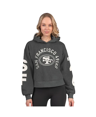 Starter Women's Heather Charcoal San Francisco 49ers Star Player Cropped Fleece Pullover Hoodie
