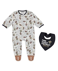 Wear by Erin Andrews Baby Boys and Girls Newborn New Orleans Saints Sleep Play Full-Zip Sleeper Bib Set