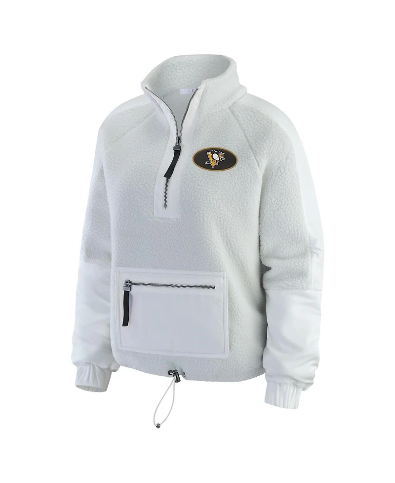 Wear by Erin Andrews Women's Gray/White Pittsburgh Penguins Polar Fleece Quarter-Zip Jacket