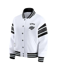 Wear by Erin Andrews Women's White/Black Los Angeles Kings Full-Snap Fleece Sweatshirt Jacket