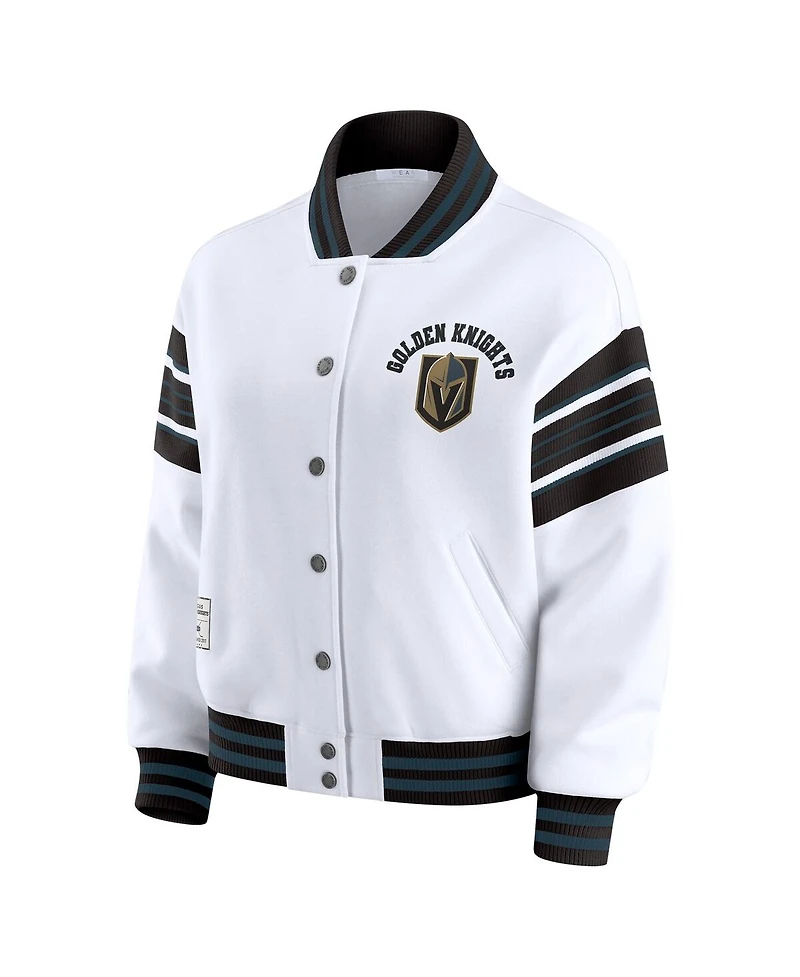 Wear by Erin Andrews Women's White/Black Vegas Golden Knights Full-Snap Fleece Sweatshirt Jacket