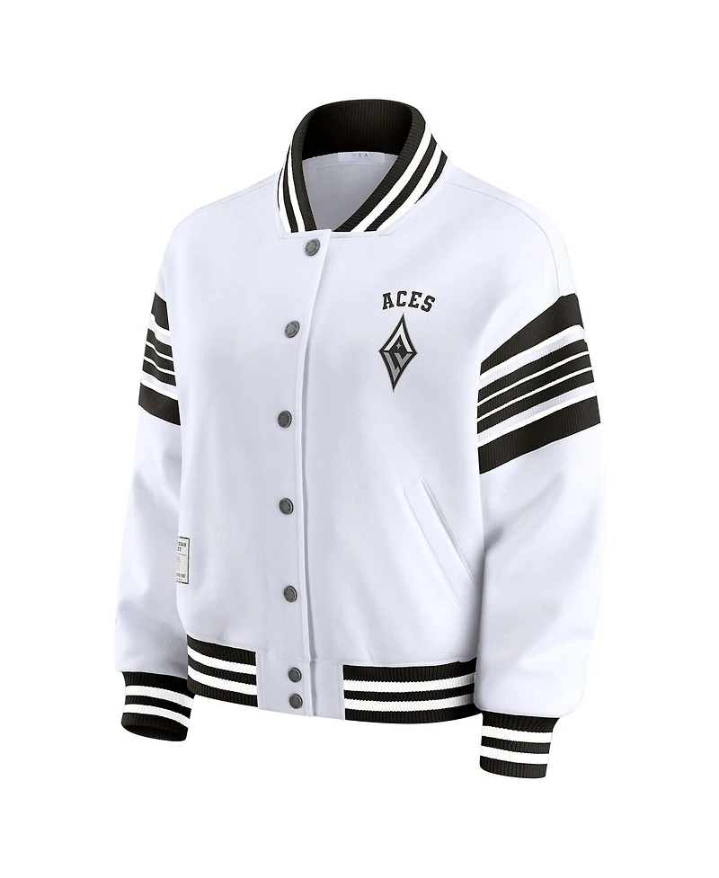 Wear by Erin Andrews Women's White/Black Las Vegas Aces Full-Snap Fleece Sweatshirt Jacket