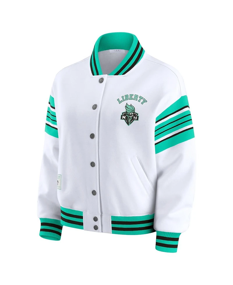 Wear by Erin Andrews Women's White/Mint New York Liberty Full-Snap Fleece Sweatshirt Jacket