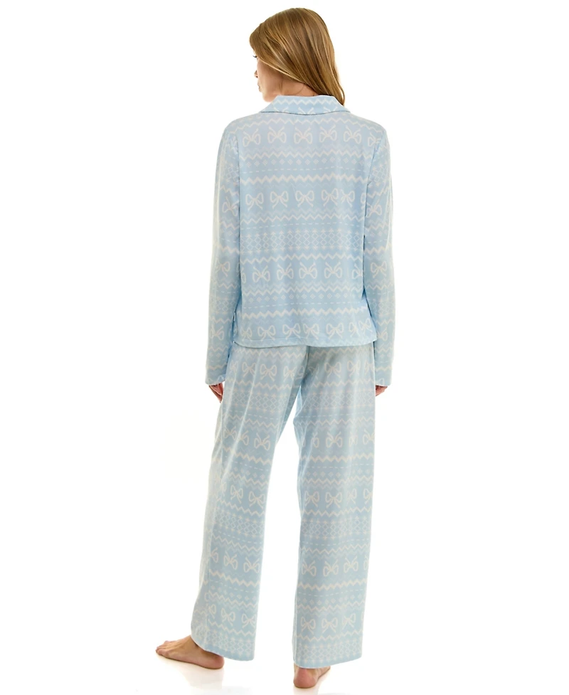 Sincerely Jules Women's Long Sleeve Top and Bottom 2-Piece Notch Collar Set