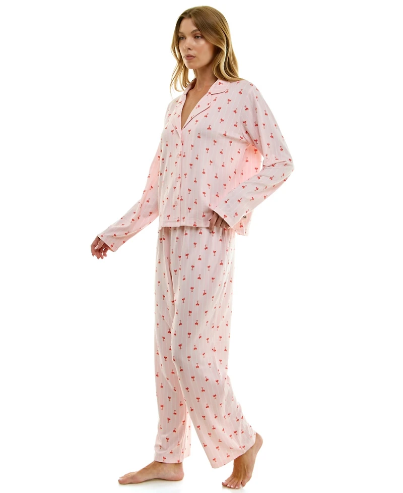 Sincerely Jules Women's Long Sleeve Top and Bottom 2-Piece Notch Collar Set