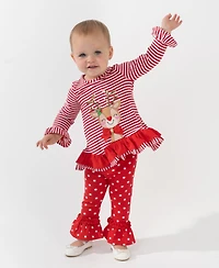 Rare Editions Baby Girl 2-Piece Reindeer Applique Top and Polka Dots Leggings Set