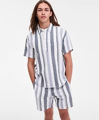 Sun + Stone Men's Short-Sleeve Textured Striped Popover Shirt, Macy's Exclusive