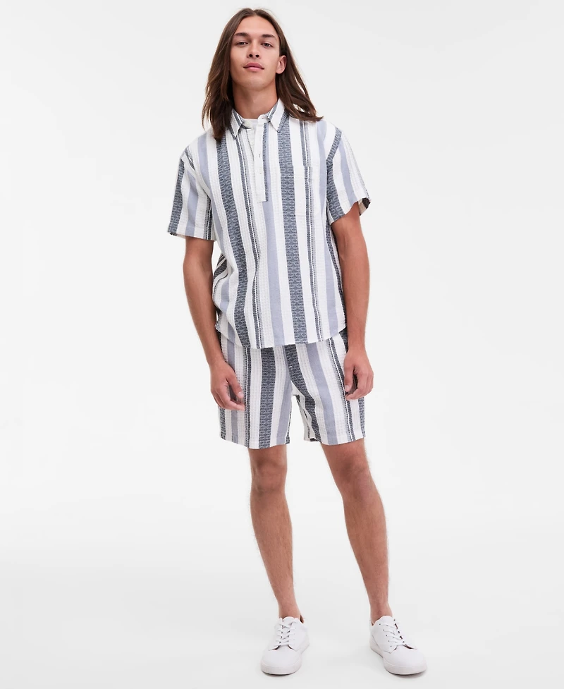 Sun + Stone Men's Short-Sleeve Textured Striped Popover Shirt, Macy's Exclusive
