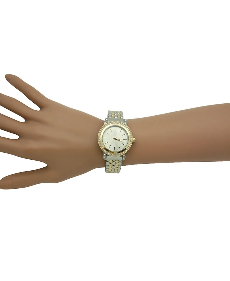 Two Tone Solid And Rhinestones Bangle Watch