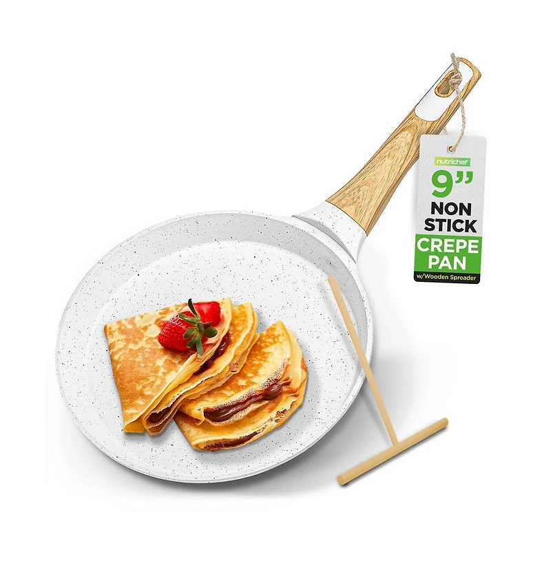 NutriChef 17.3” Non-Stick Crepe Pan with Wooden Spreader (NCMKCP0024WT)