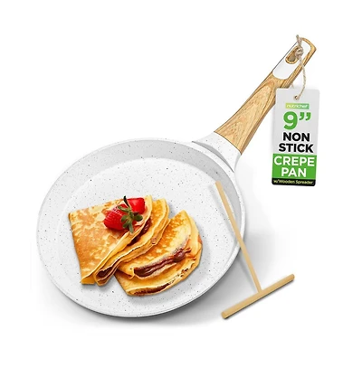 NutriChef 17.3” Non-Stick Crepe Pan with Wooden Spreader (NCMKCP0024WT)