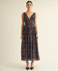 Arose Studio, Inc Women's V-Neck Detailed Floral Printed Maxi Dress