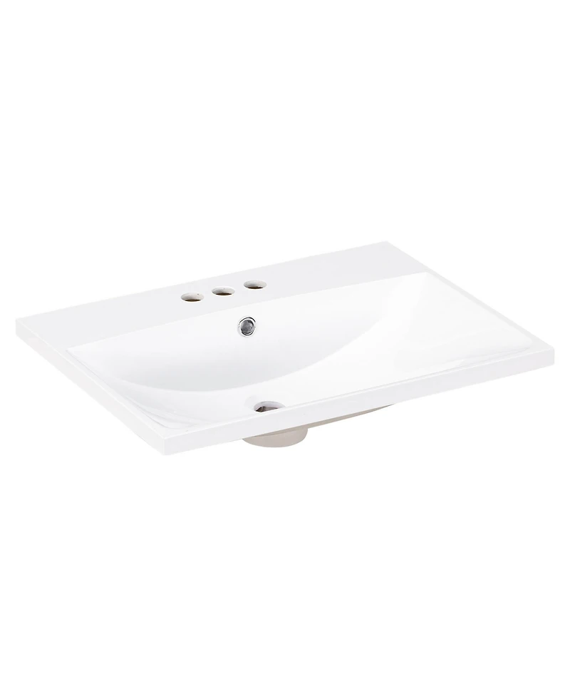 Casainc 24" Bathroom Vanity Top Only with Basin, 3-Faucet Holes, 4" Faucet Compatible, Ceramic
