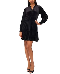 Msk Women's Split-Neck Blouson-Sleeve Tiered Velvet Shift Dress