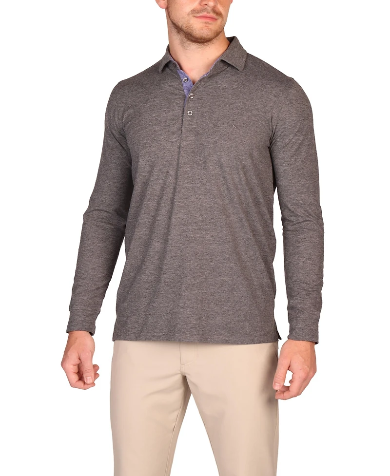 Tailorbyrd Men's Brushed Melange Super Soft Long Sleeve Polo