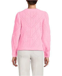 Lands' End Women's Eyelash Fuzzy Pointelle Puff Sleeve Sweater