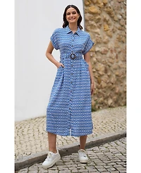 Yumi Women's Belted Midi Shirt Dress