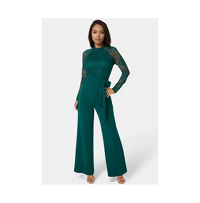 Bebe Women's Lace and Bodice Straight Leg Jumpsuit