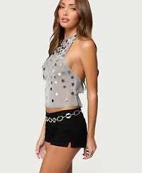 Edikted Women's Shiny Sequin Backless Halter Top