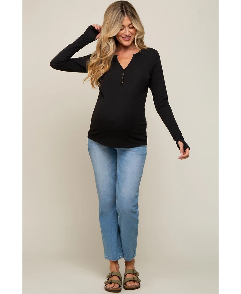 Pinkblush Maternity Black Button Front Long Sleeve Top
