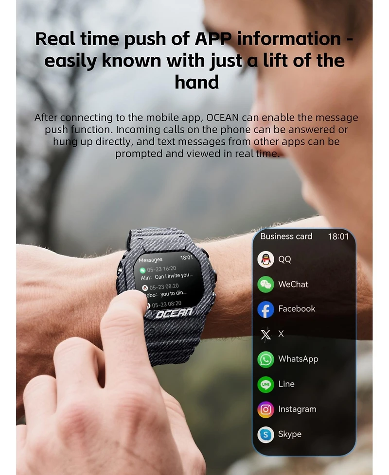 Ruxing smart Outdoor sports wristband 1.75-inch full touch screen Bluetooth call flashlight Sos compass -Red