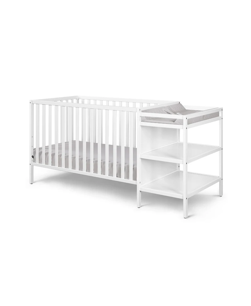 Forest'nSky White 3-in-1 Convertible Crib and Changer Combo with Drawers and Open Shelving