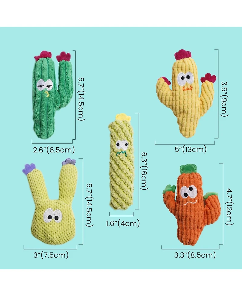 Pawsible 5 Pack Cactus Cat Toy Set, 100% Premium Cat Herb Filling, Natural Stimulation for Cats, Durable for Teething, Perfect Kitten Toy
