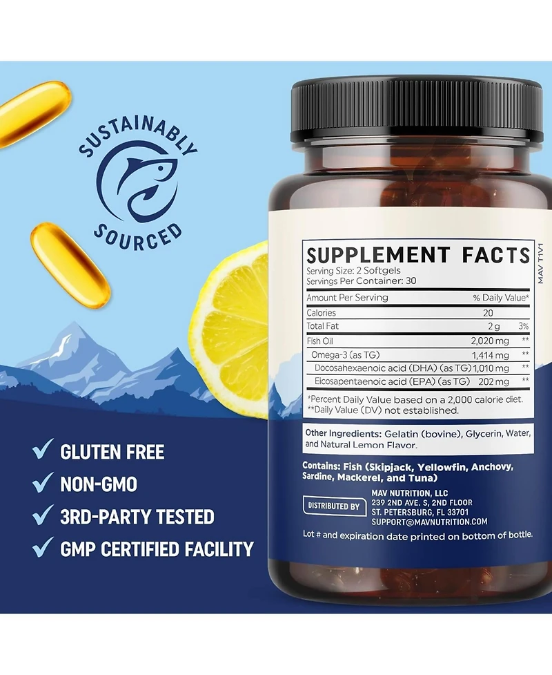 Mav Nutrition High Dha Fish Oil Softgels, 60ct