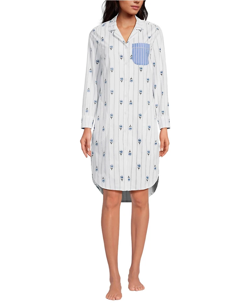 Lands' End Women's Cotton Poplin Long Sleeve Sleepshirt Nightgown