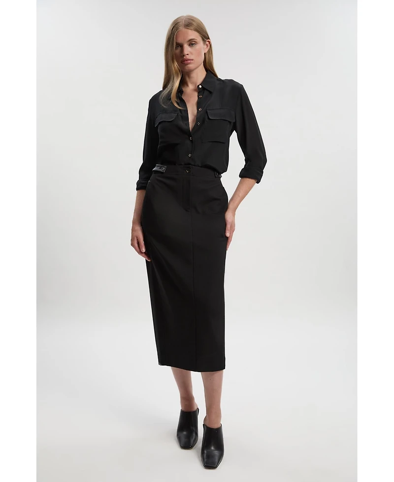 Karen Millen Women's Ponte Pu Pencil Skirt