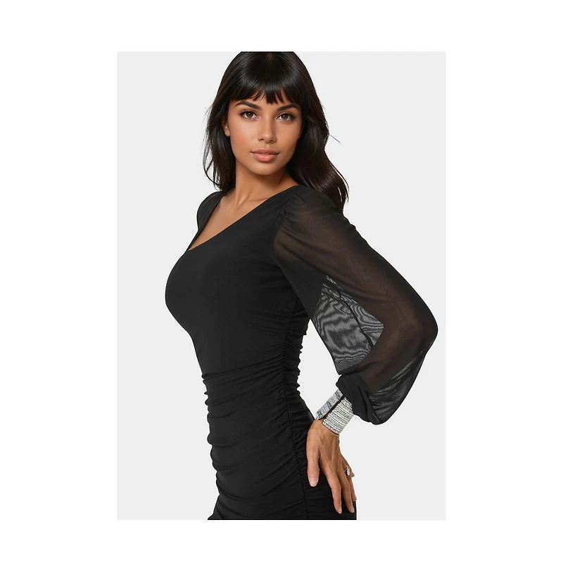 Bebe Womens One Shoulder Pearl Cuff Mini Dress