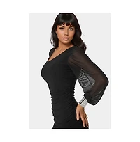 Bebe Womens One Shoulder Pearl Cuff Mini Dress